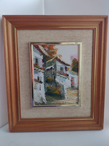 Oil board village painting - oil, on